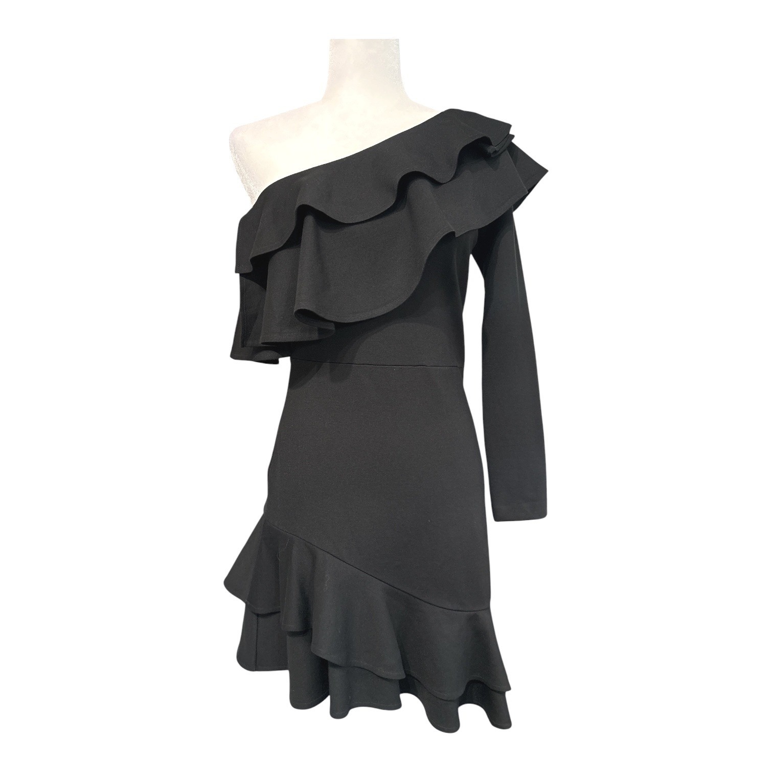 Amanda Uprichard Womens Black One Shoulder Ruffle Mini Dress Size M Made In Usa